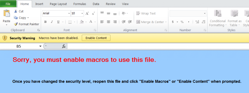 enable or disable macros in excel